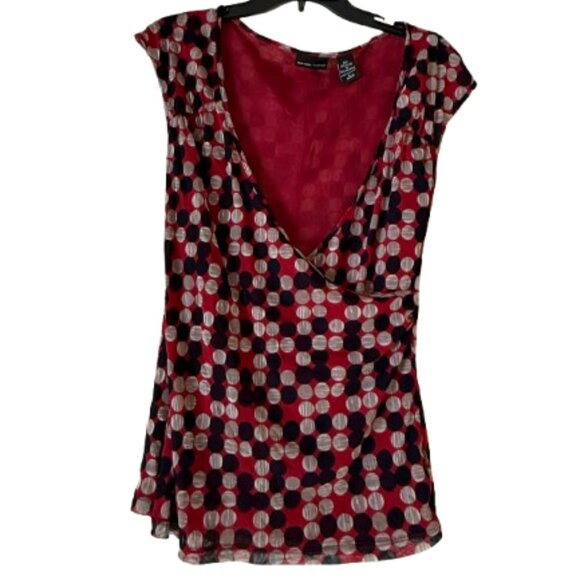 New York & Company Red White & Blue Circle Faux Wrap Sleeveless Blouse - Medium - Picture 1 of 4
